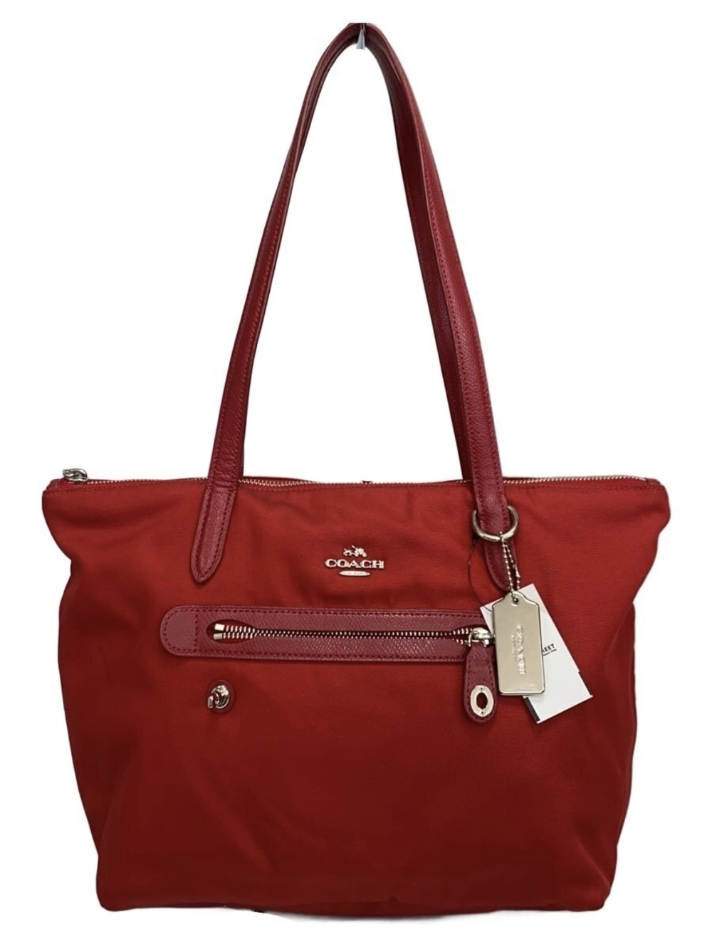 Coach Red Nylon Tote with Leather Handles